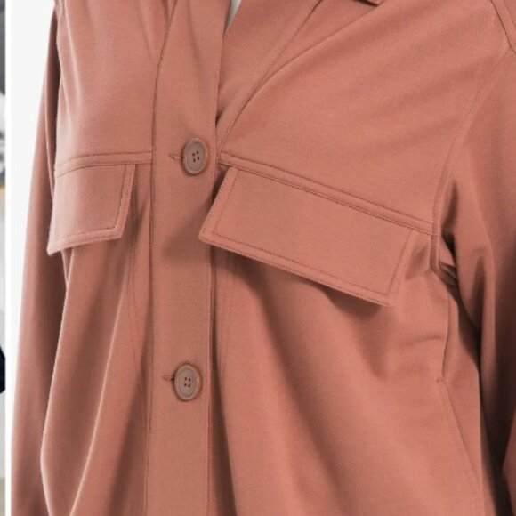 Max Studio Ponte Knit 2 pocket Drawstring Camel color Jacket sz L NWT B21 - Picture 3 of 5